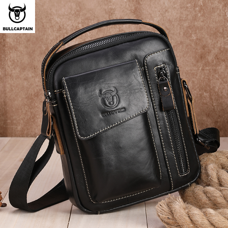 BULLCAPTAIN Casual Fashion Men's Messenger Bag's Business Portable Handbag Man Leather Shoulder Bag Mobile 6.5'' Phone Bags