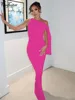 Hugcitar Fashion Solid O Neck Sleeveless Patchwork Sexy Bodycon Maxi Prom Dress Summer Women Clothes Party Festival Club Y2K 3