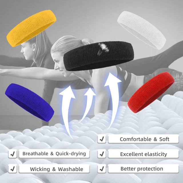 2pcs Sports Sweatbands Headband Moisture Wicking Hairband Athletic Towel Headbands Cotton Head Sweat Bands for Running Cycling 4