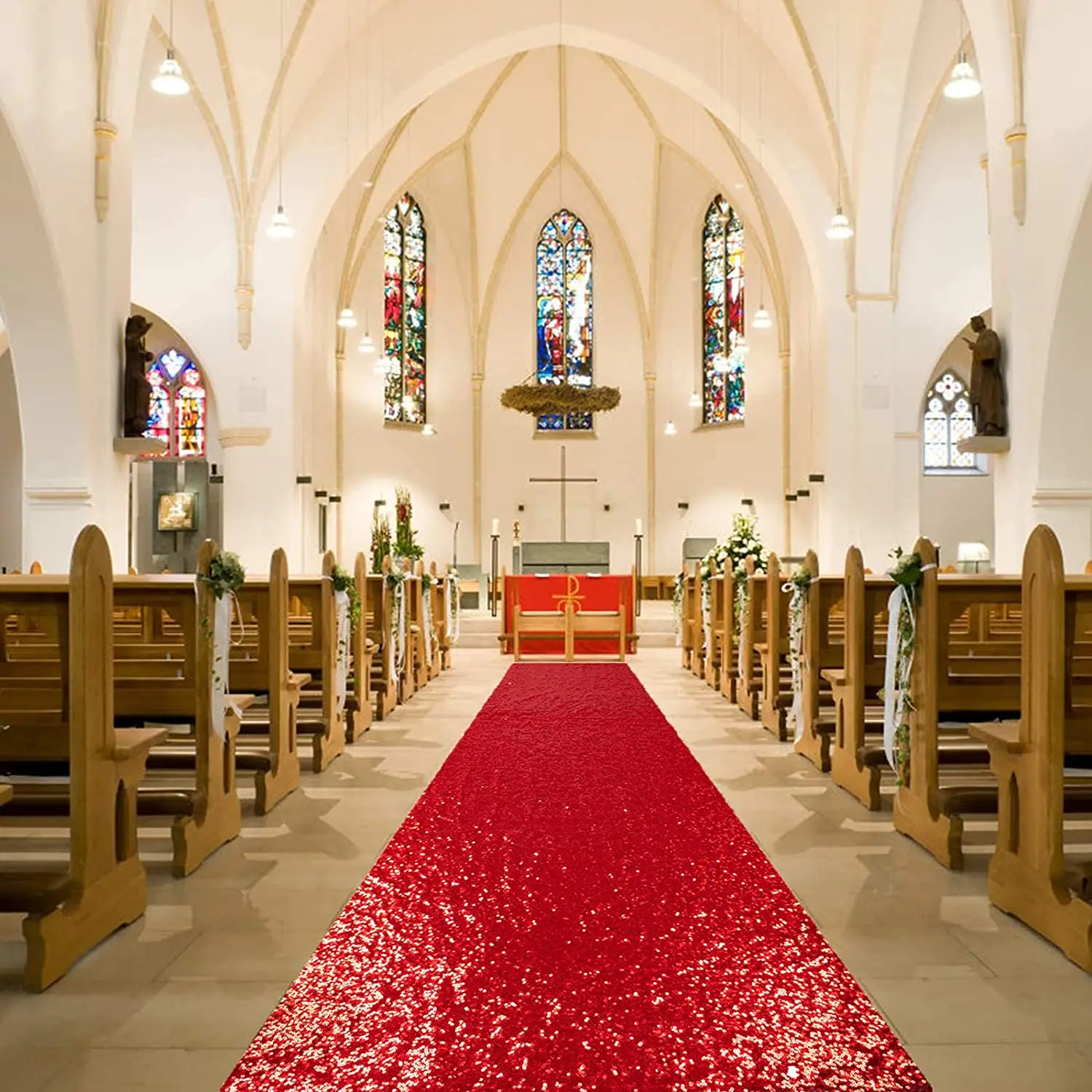Royaltime Sequin Aisle Runners 2Ft x 15Ft Red Carpet Runner for Party Glitter Runner for Wedding Decorations
