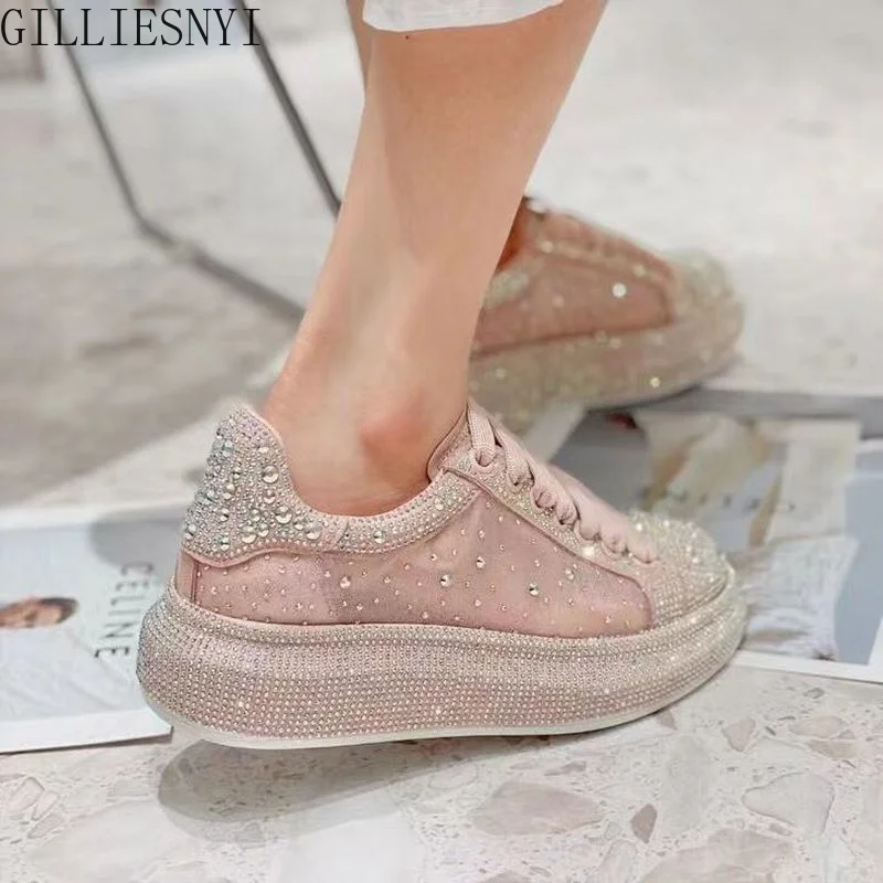 Women's Casual Breathable Crystal Bling Lace Up Sport Shoes Sneakers  Glitter Tennis Sneakers Comfy Sparkly Rhinestone Bling Running Shoes Shiny  Sequin