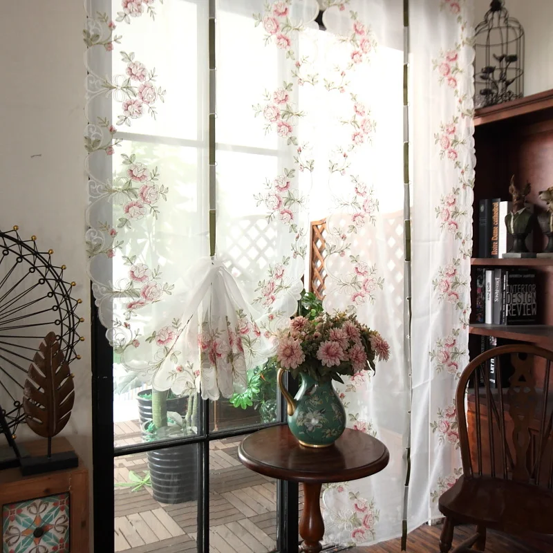 Sheer Curtains Window Curtains Decor Curtains Junwell Polyester Organza Embroidery Ribbon Roman Floral Kitchen Living Room Balcony