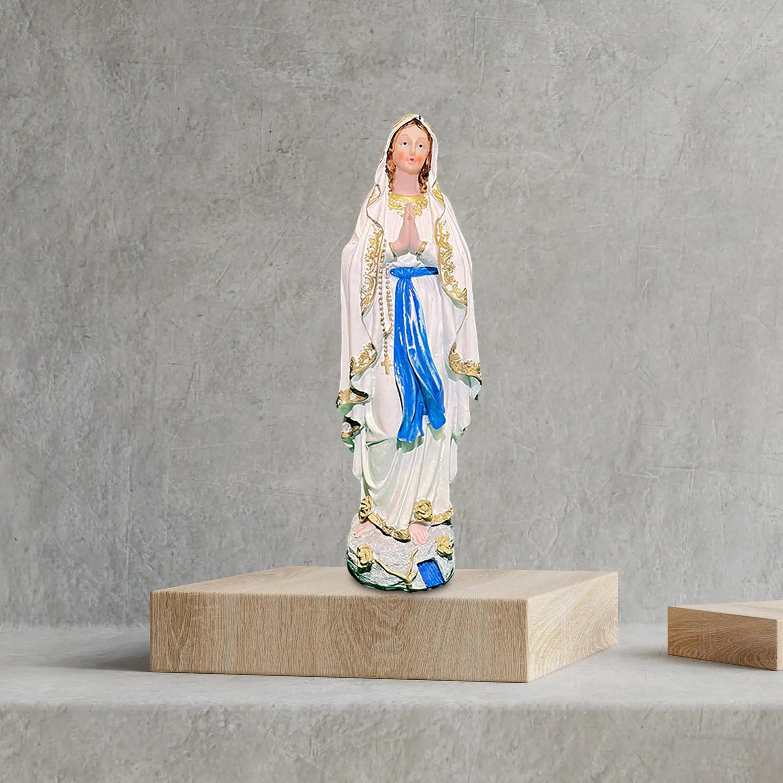 Mary Figurine Craft Resin Handpainted Holy Worship Catholic Religious Collection Sculpture for Prayer Family Shelf Home Tabletop