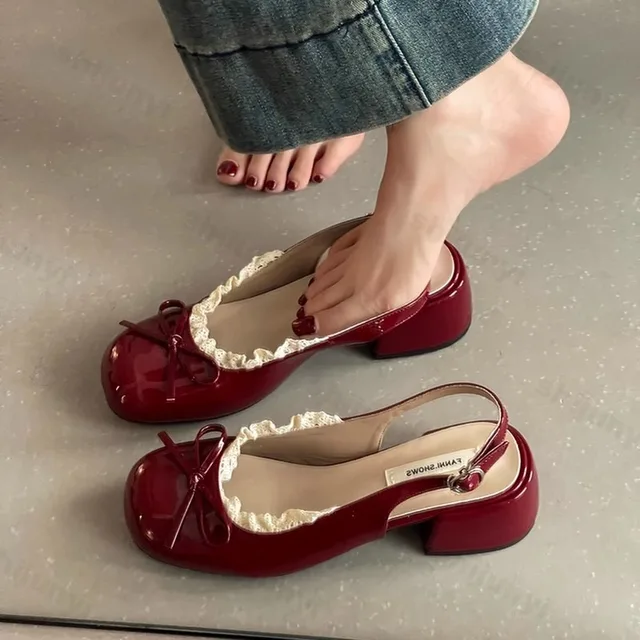 Sandales d'été en dentelle à talons épais pour femmes, à la mode, avec nœud papillon, robe à bout couvert, avec nœud, Mary Jane, Ballet, 2025 1