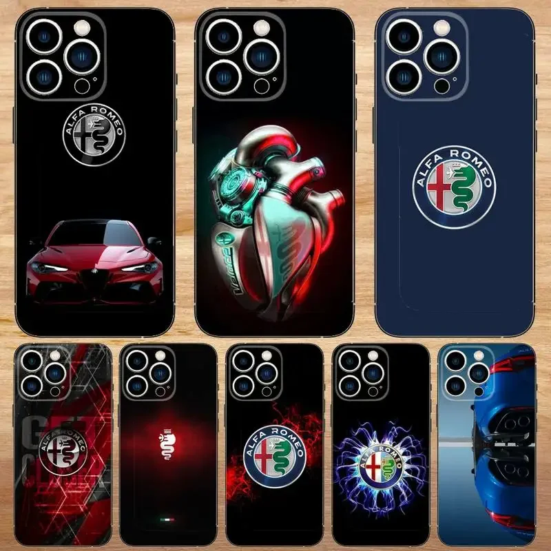 Italia Sport Car A-Alfa R-Custodia Per Telefono Romeo Per Iphone15,14,13,12,11,Pro,Max,Plus,Mini,X,Xs,Xr,8,7,6,S,Plus,Se Custodia Morbida Nera