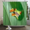 Funny Frog Cartoon Shower Curtain Sets Leaf Animal Creative Children Bathroom Decor Waterproof Fabric Home Hooks Bath Curtains 2