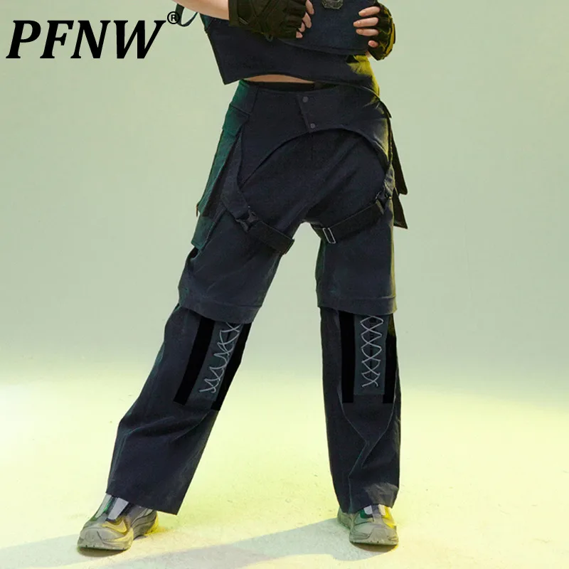 

PFNW Tech Wear Men's Detachable Belt Cargo Pants Cyberpunk Male Overalls Two-piece Trousers Casual 2023 Autumn Chic New 28W2368