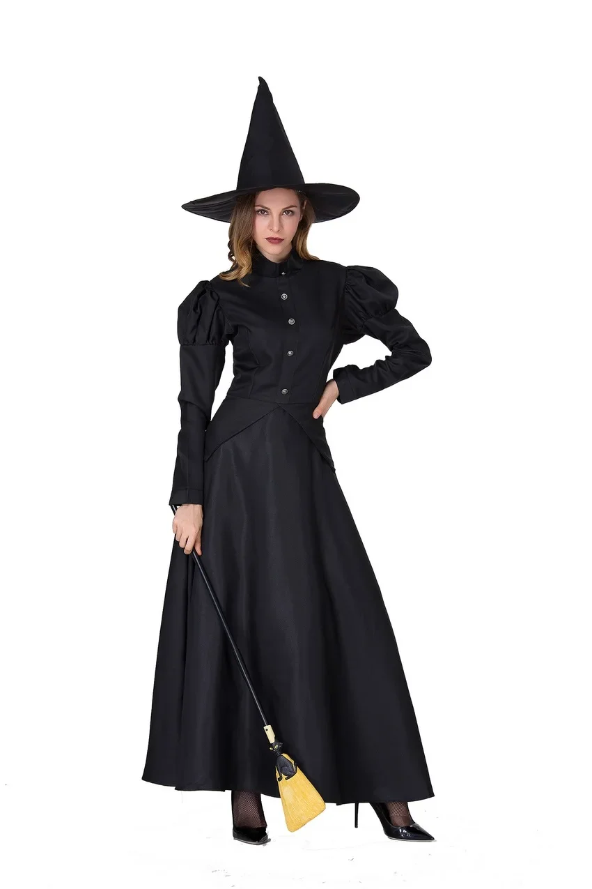 Women Witch Costume Halloween Carnival Costume Black Witch For Adult Girls Fancy Dress Party Outfit