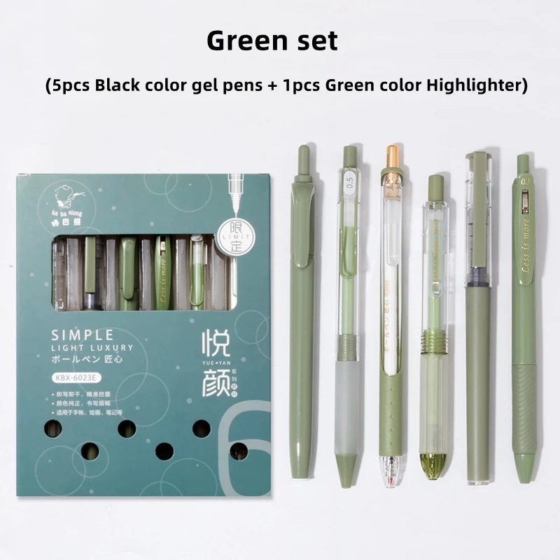 6pcs Simple Light Luxury Pens Set 0.5mm Ballpoint Black