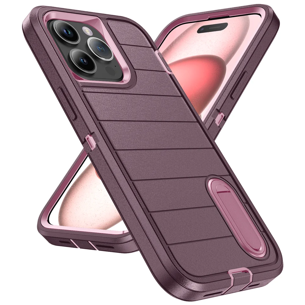 Nouvelle coque de protection hybride 3 en 1 pour iPhone 16 15 Pro Max 14 Plus 13 12 11 avec béquille Funda 15Pro 14Pro 13Pro_voghion.com