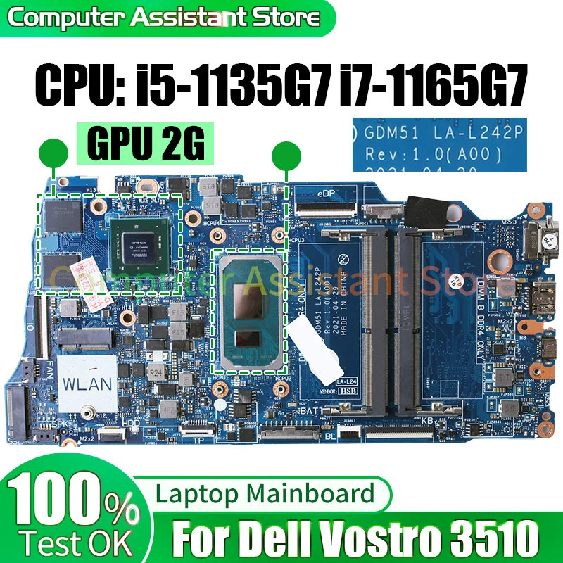 

For DELL Vostro 3510 Laptop Mainboard LA-L242P 0V799W 0TN0C6 04H6FV 0YX04V i5-1135G7 i7-1165G7 Notebook Motherboard