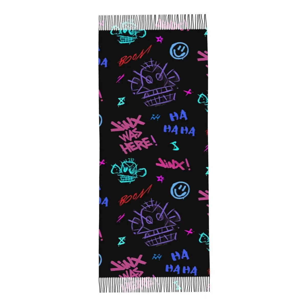 Jinx Monkey Anime Scarf for Womens Fall Winter Shawl Wrap Arcane Game Long Shawl Scarf Ladies 3