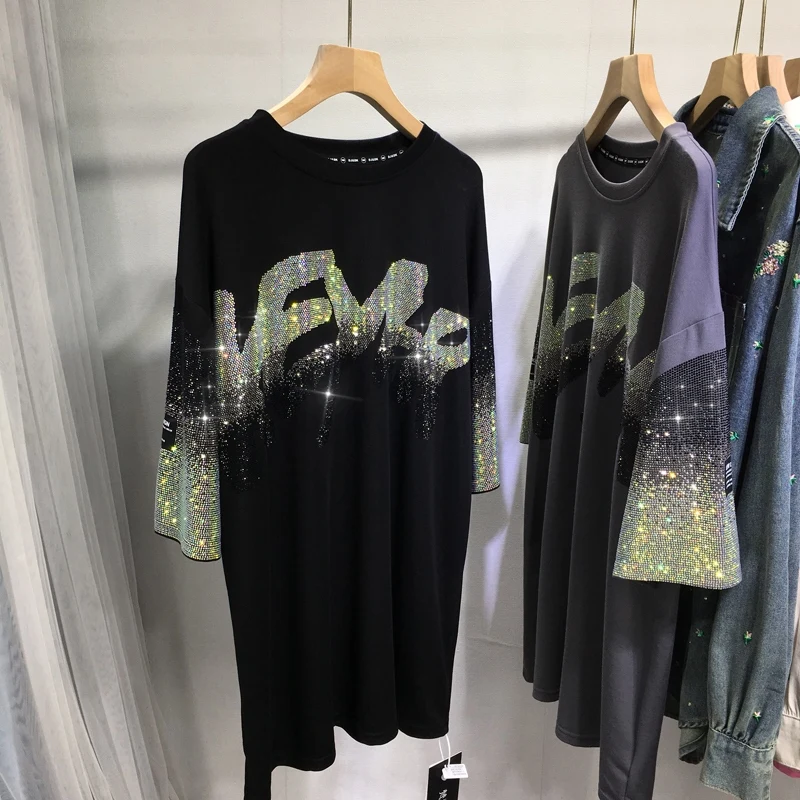 

Блестящая блестящая женская футболка Blingbling, новинка 2024, летний Универсальный пуловер с круглым вырезом, топ оверсайз, свободная хлопковая футболка с коротким рукавом