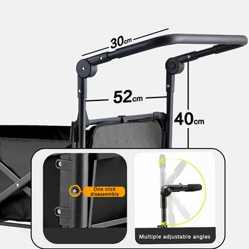 Maniglia del carrello estensibile e pieghevole leggera nera, attrezzatura montata sul carrello, attrezzatura da campeggio