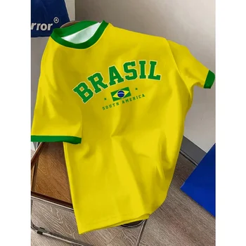 T-shirt da uomo con bandiera brasiliana stampata in 3D T-shirt modello sportivo brasiliano Moda estiva T-shirt casual con o-collo Maniche corte larghe 1