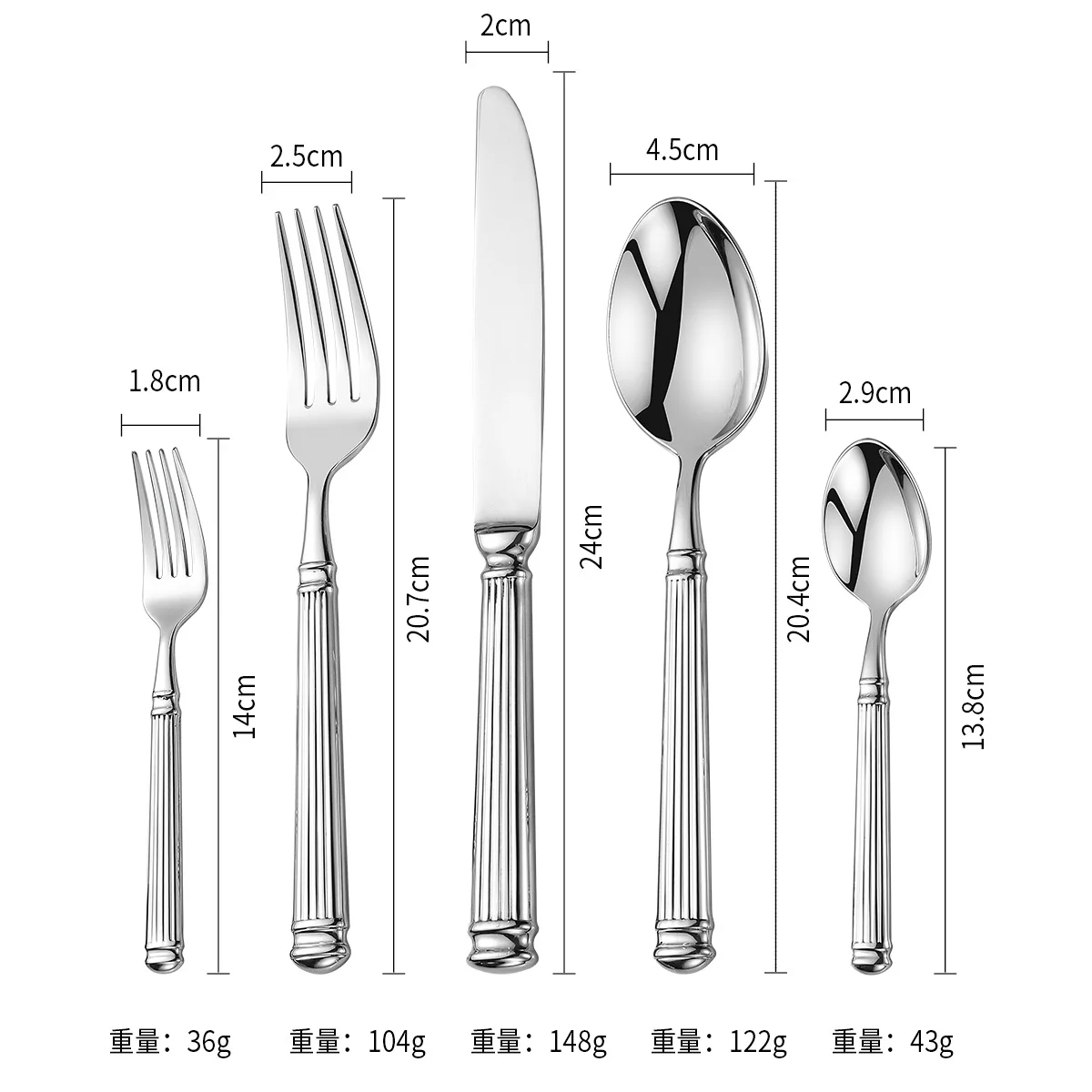 304 Stainless steel tableware knives forks and spoons for western restaurant
