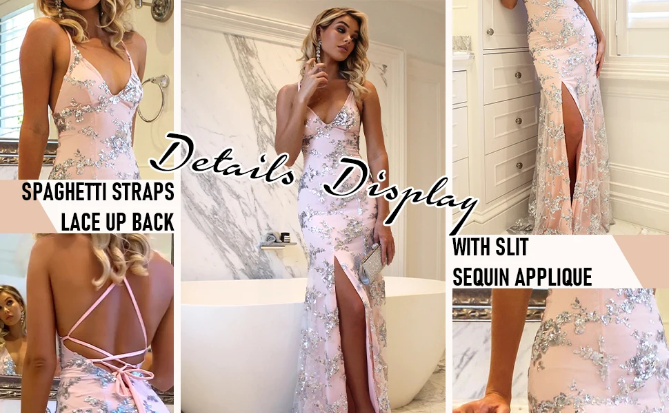 Vestidos de fiesta de sirena con lentejuelas para mujer 2024, vestido de fiesta de noche formal largo con abertura de encaje brillante...