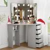 Corner Vanity Desk, Modern Vanity Desk with Drawers and Mirror, Grey Makeup Vanity with Lights, Small Table Makeup Desk 1