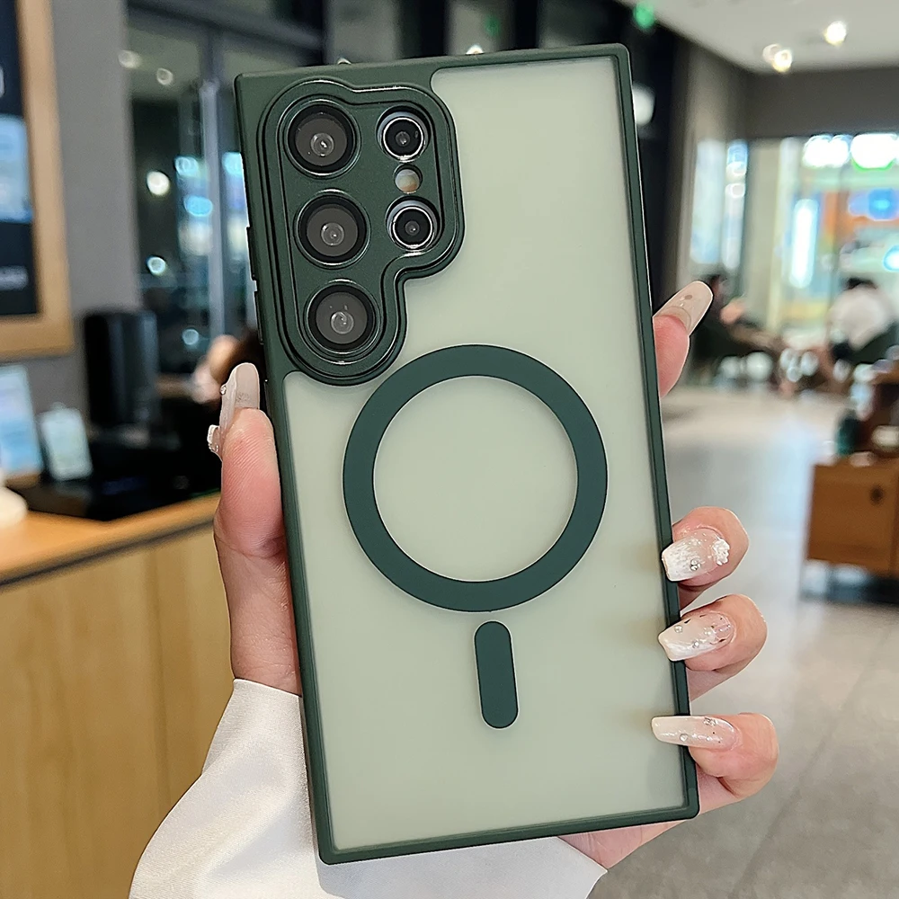 Luxury Translucent Magnetic Armor Case with Matte Back Cover