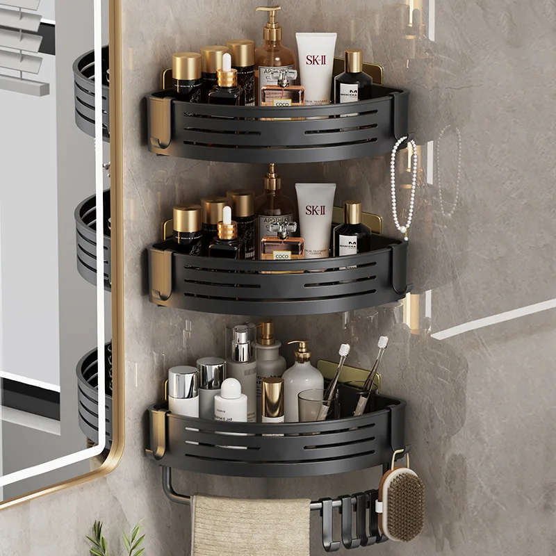 Bathroom corner shelf Wall Mounted Aluminum Organizer with Hook Towel Bar No Drill Storage Rack