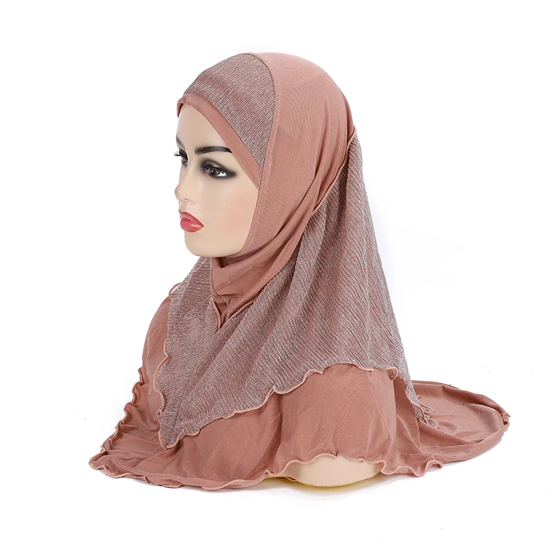 Teenage girls medium size 65*60cm pray hijab muslim hijab scarf islamic headscarf hat amira pull on headwrap Muslim Hijab