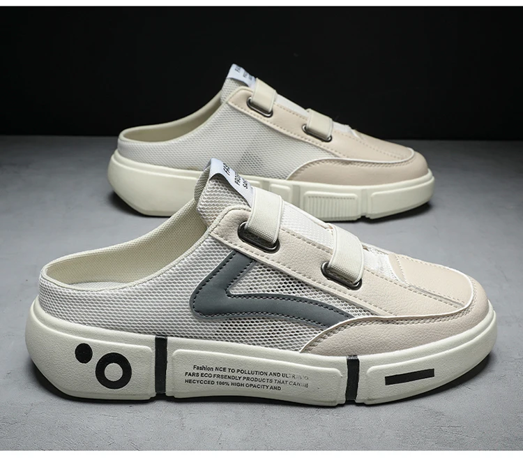 Summer Youth Trend Slipper Mesh Half Slippers Men's Casual Shoes Fashionable Light Comfortable And Breathable_voghion.com