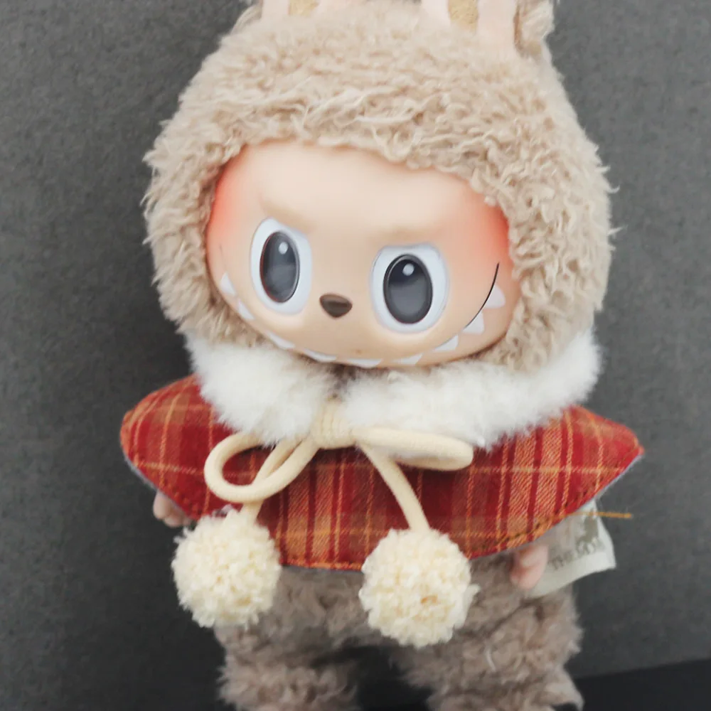 17cm Labubu Doll Clothes Christmas Plaid Plush Cloak Clothes Toys Korean Fashion Trends Macaron Sitting Party