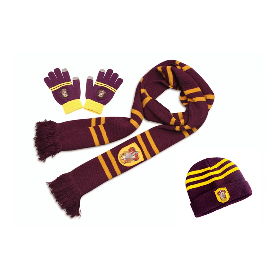 Scarf Accessories Knitting Scarf Hogwarts Cosplay Knitted Hat Gloves Three Pieces Gryffindor Slytherin Children Adult Gift