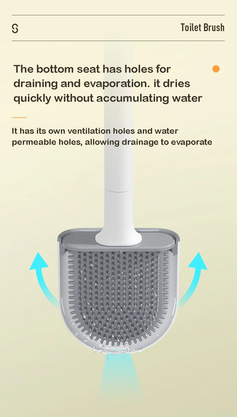 Description Picture 6 of itemHanging Silicone Toilet Brush Cleaner with Long Handle Flexible Cleaner Bathroom Brush Quick Drying Holder Bathroom Accessories