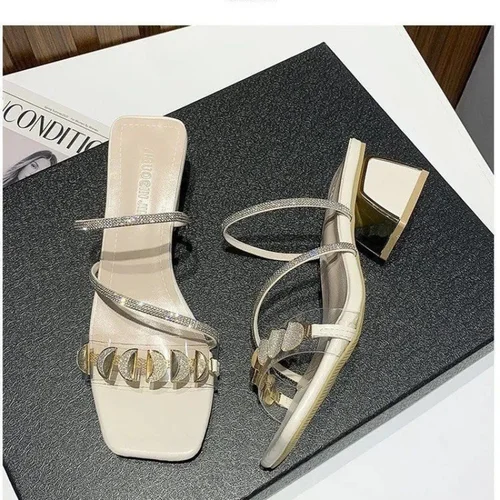 여성용 라인스톤 하이힐 샌들, 여성용 섹시한 샌들, 여성용 가죽 샌들, 플러스 사이즈 34-40 Zapatos De Mujer, 여름 패션 4