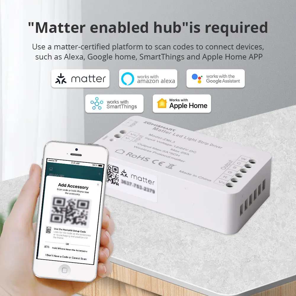 rgb led controller led strip controller rgb controller led controller Zemismart Matter Over WiFi Led Strip Light Controller RGBCW Smart Led Driver Support Smartthings Alexa Google Home App Control