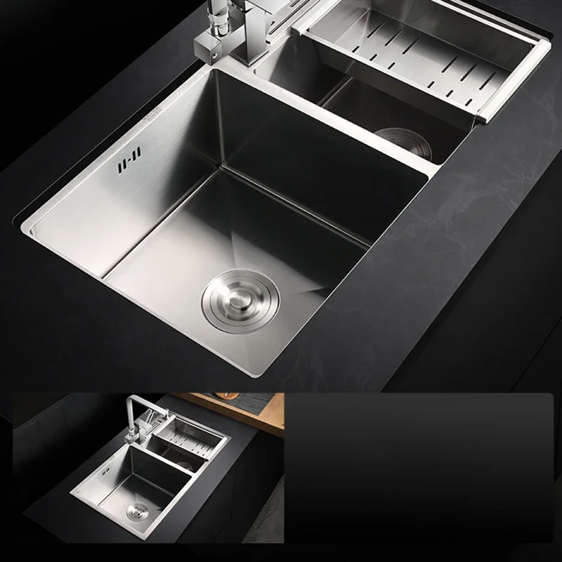 304 Stainless Steel Thickened Restaurant Kitchen Sink Home Improvement Manual Double Tank Kitchen Fixture Undermount Basin Set Y 6