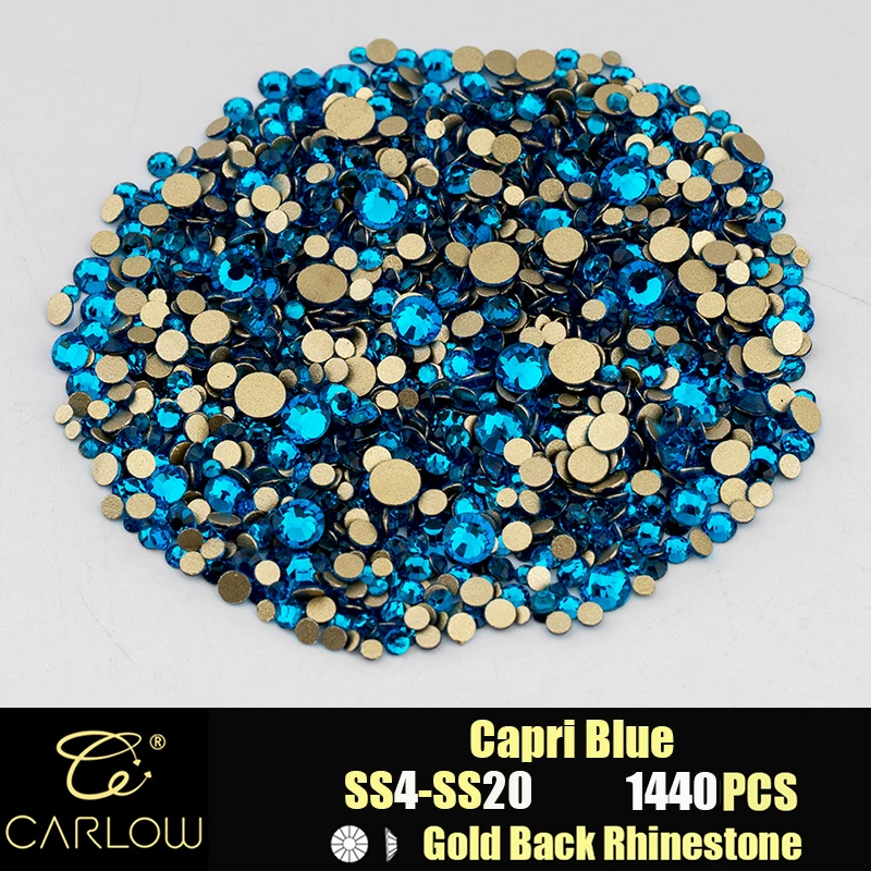 Shiny Gold Back Glass Crystal Rhinestones for DIY Crafts and Nail Art - 1440 Pieces