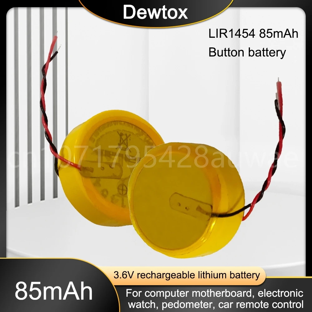 

1-5PCS LIR1454 85mAh Rechargeable Button Battery 2 Wire 3.6V Bluetooth Headset Dedicated Battery Life Is Strong and Durable