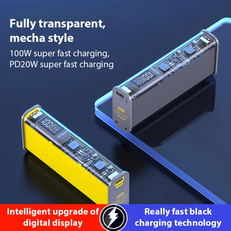 Power Bank Power Bank Case PD100W Transparent 18650*8/21700*4 With board DIY Suit USB TYPE C Two-way Fast Charging Housing