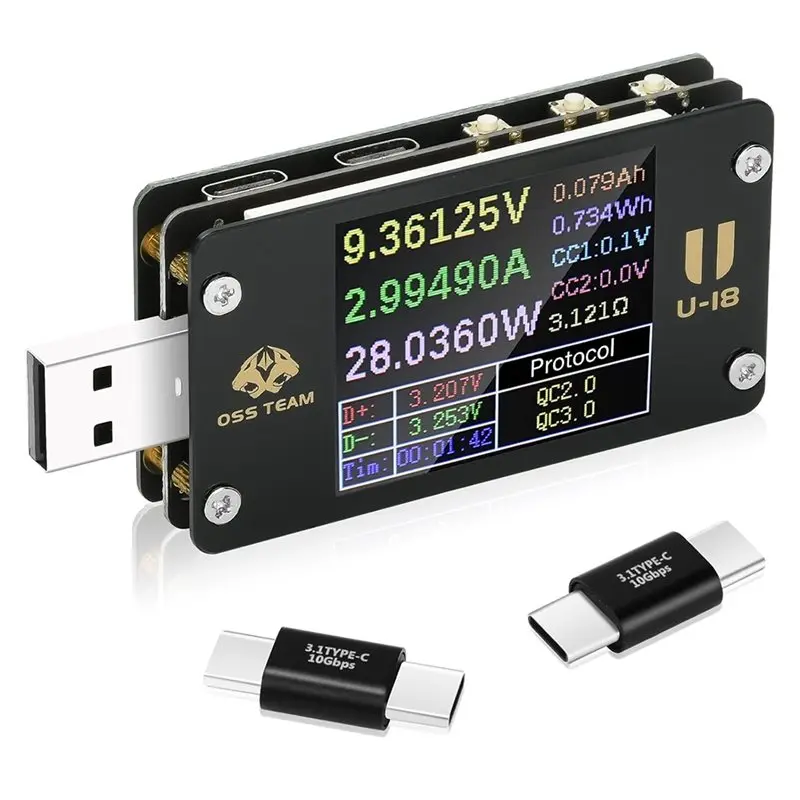 Testeur USB C 1.77" TFT Multimètre Voltmètre Ampèremètre Puissance