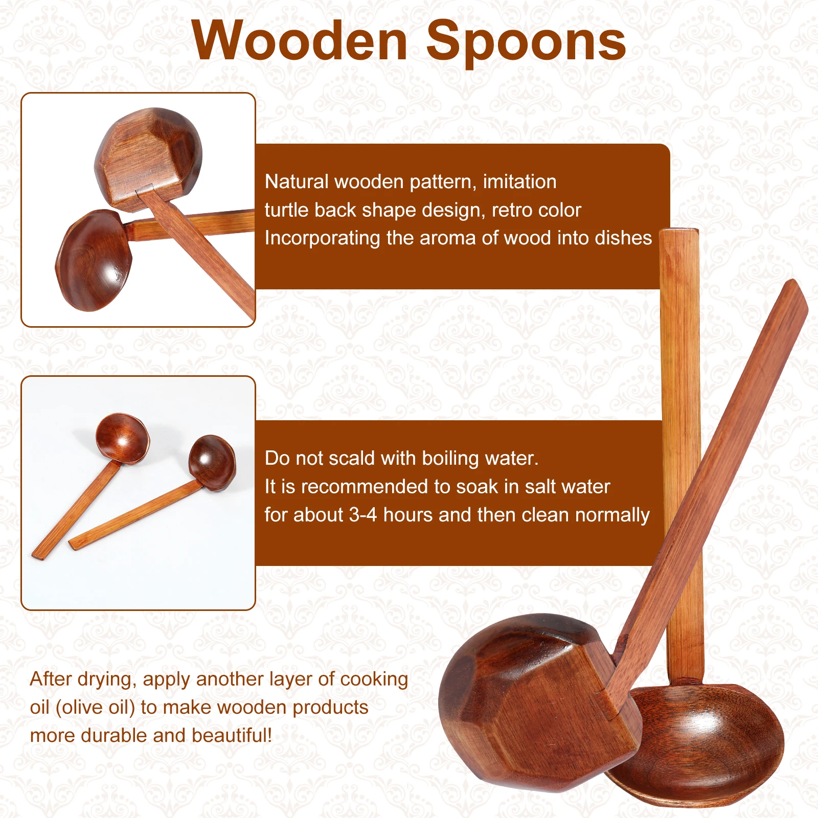 10PCS Wood Soup Spoon with Long Handle Japanese Style Ramen Spoon Large Hot Pot Tortoise Shell Serving wooden spoon wooden cooking spoon soup spoon