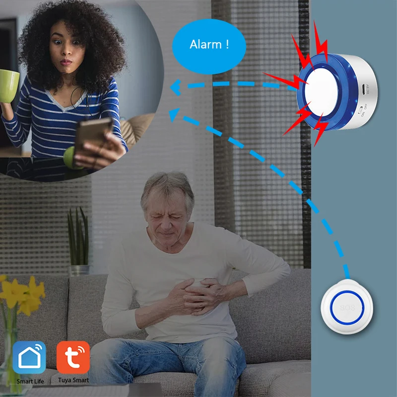 Wireless SOS Intelligent Elderly Pager Old Man Emergency Alarm Button Tuya APP for Smart Life Calling System Alert