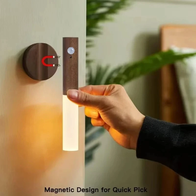 Smart Motion Sensor Night Light LED Rechargeable Magnetic Wall Lamp Portable for Hallway Bedroom Stairs Bathroom Cabinets Decor