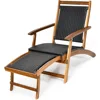 Patio Chaise Lounge Chair - Acacia Wood Folding Rattan Wicker Chair w/Retractable Footrest, Space-Saving Ergonomic 1