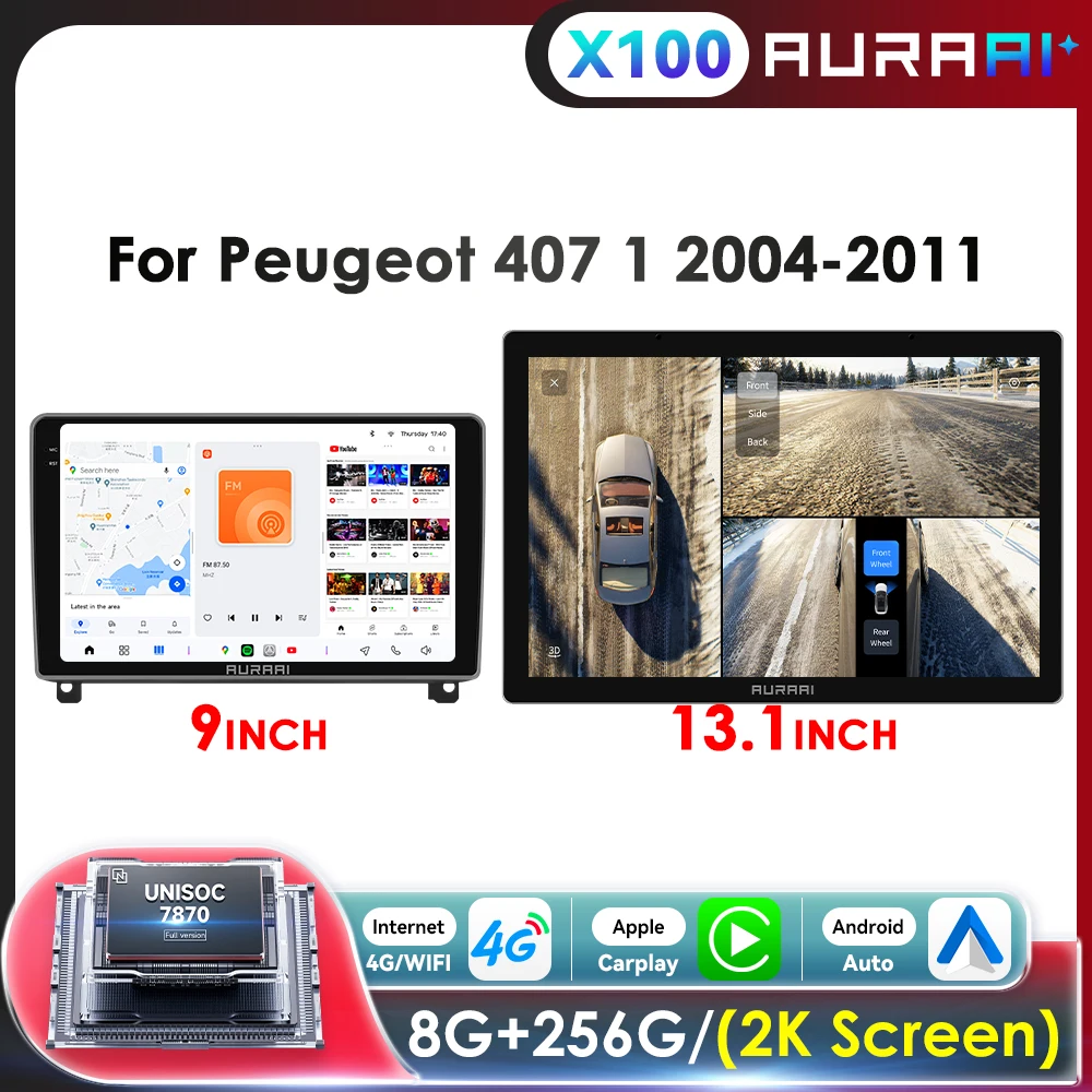AURAAI 8-rdzeniowe radio samochodowe Autoradio do Peugeot Ekran 2K ADAS Kamera 360° DSP 2din Inteligentny Odtwarzacz Multimedialny Carplay