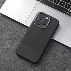 Elegant Dual - Tone Leather Case with Magnetic Wireless Charging and Alloy Lens Cover - iPhone 15 (LLPJ Black)