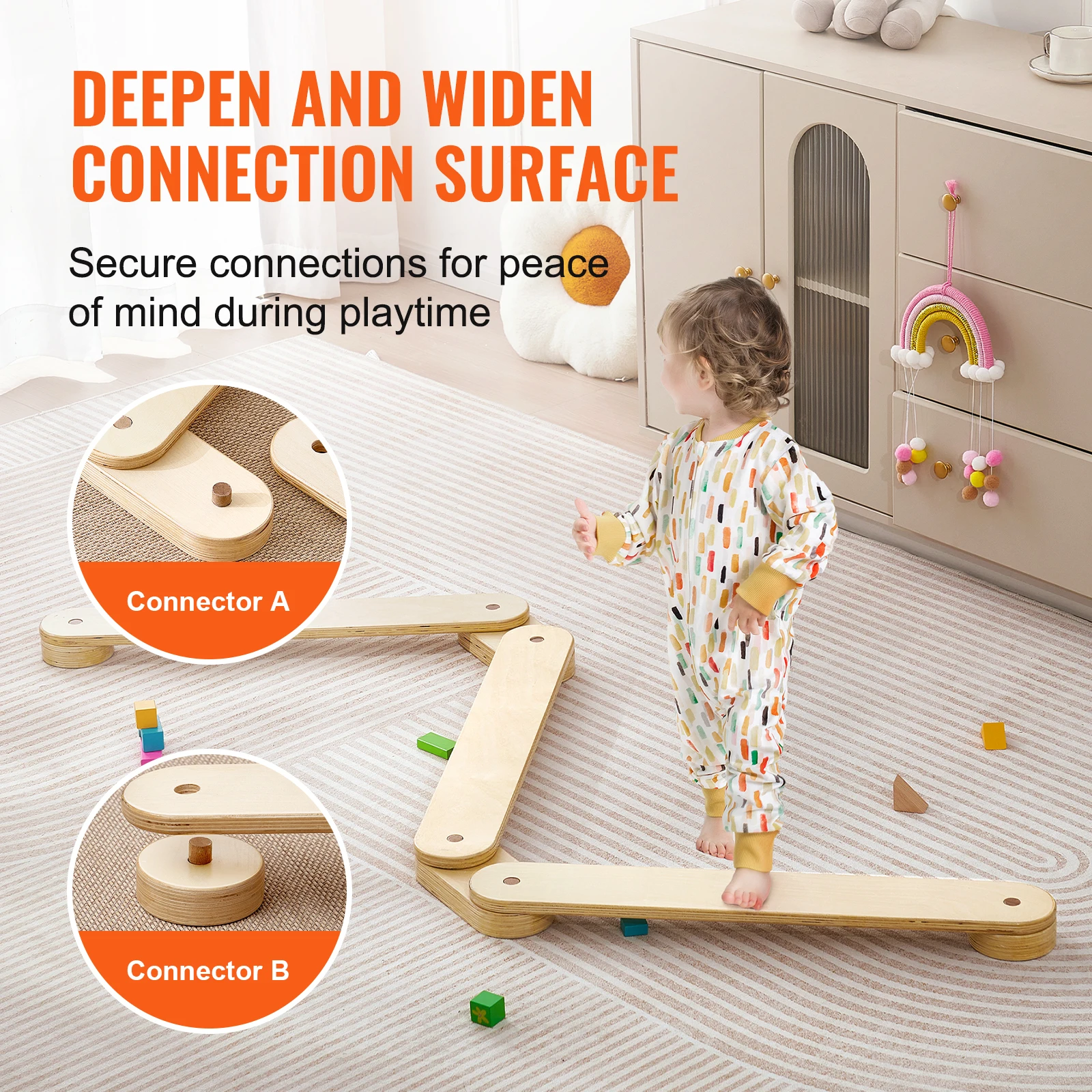 Wooden Balance Beam Stepping Stones for Kids Indoor Outdoor Play