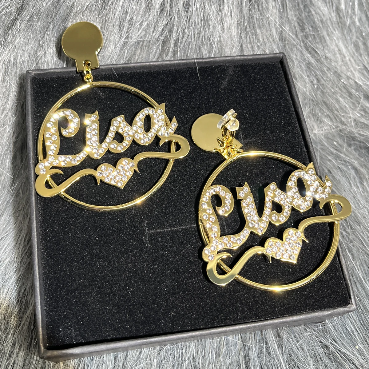 Custom Ear Clip Name Earrings Custom Hoops For No Pierced Ears  Personalized Ice Name Bottom Heart Bling Name Earrings Women