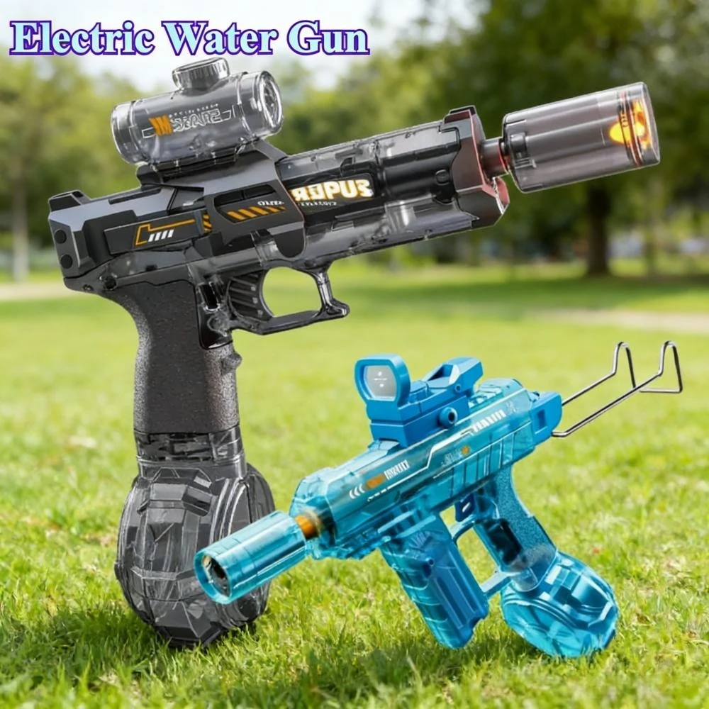 Krachtig elektrisch UZI-pistool met oplichtende geluiddemper en automatische waterblaster voor schietspellen in de buitenlucht in de zomer._voghion.com