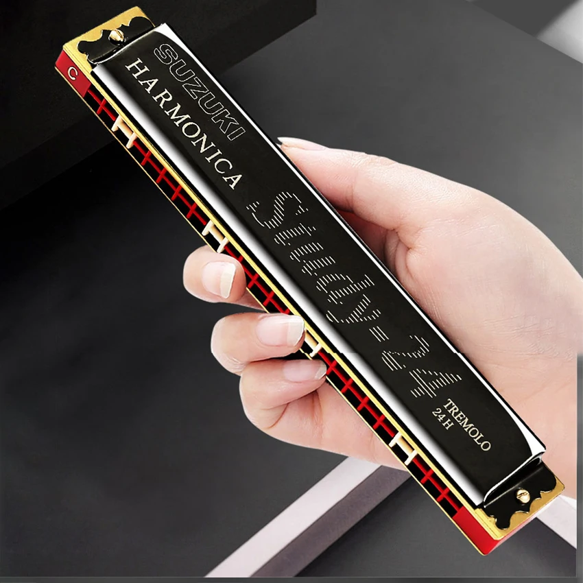 24 Hole Harmonica Tremolo Suzuki Mouth Organ Gaita Jew's Harp With Case Music Instrument Key C Blues Synthesizer Professional chromatic harmonica diatonic harmonica kids harmonica