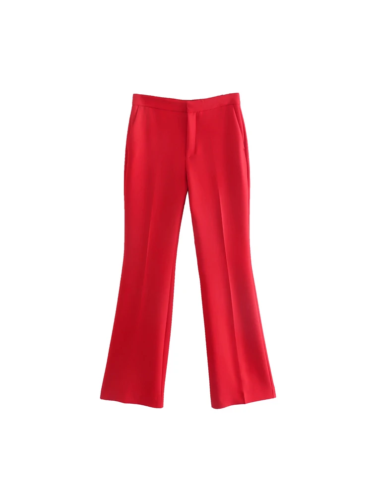 ladies cropped trousers KUMSVAG 2022 Summer Women Fashion Flare Pants Solid High waist Full Length Pant Female Casual Street Elegant Pant Trousers jean capris Pants & Capris