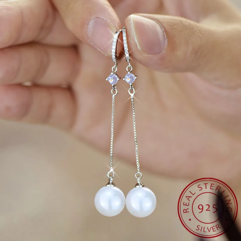 Orecchini lunghi in argento, orecchini con cristalli Swarovski blu e perle, orecchini a forma di fiore blu scuro, gioielli con perline floreali per donna - Italia