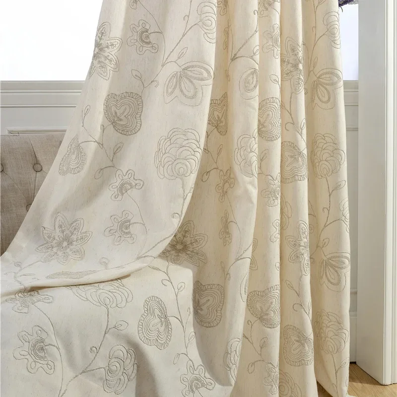 1PC Cotton Linen Embroidery Curtain Wind Embroidery Blackout Living Room Bedroom Simple Fresh Curtain Pastoral High-end Light 3