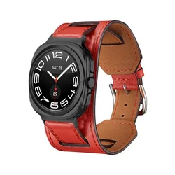 Premium Leather Breathable Strap - Fashion Bracelet - Galaxy Watch 8 Ultra (Red)